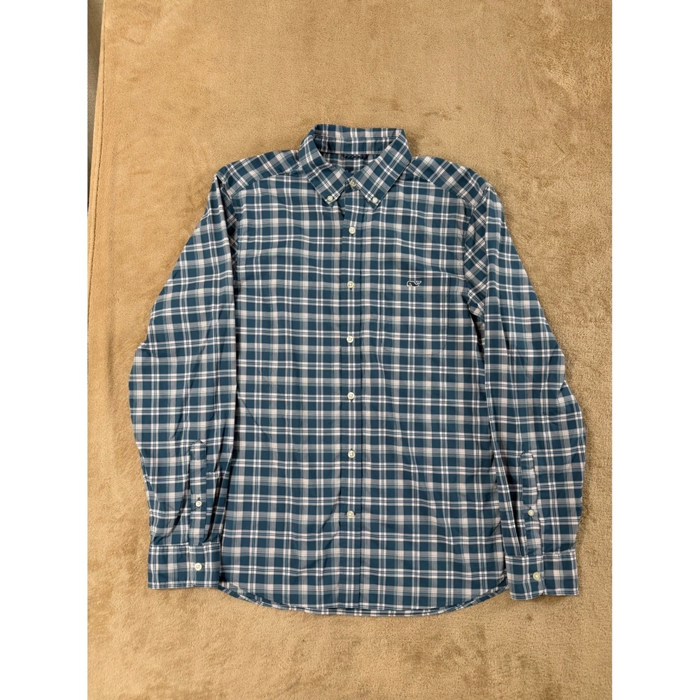 Vineyard Vines OTG Performance Shirt Men Size M Plaid Button Down Blue L/S EUC